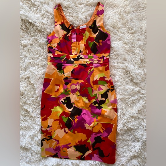 Calvin Klein Orange floral sheath dress - Picture 2 of 6